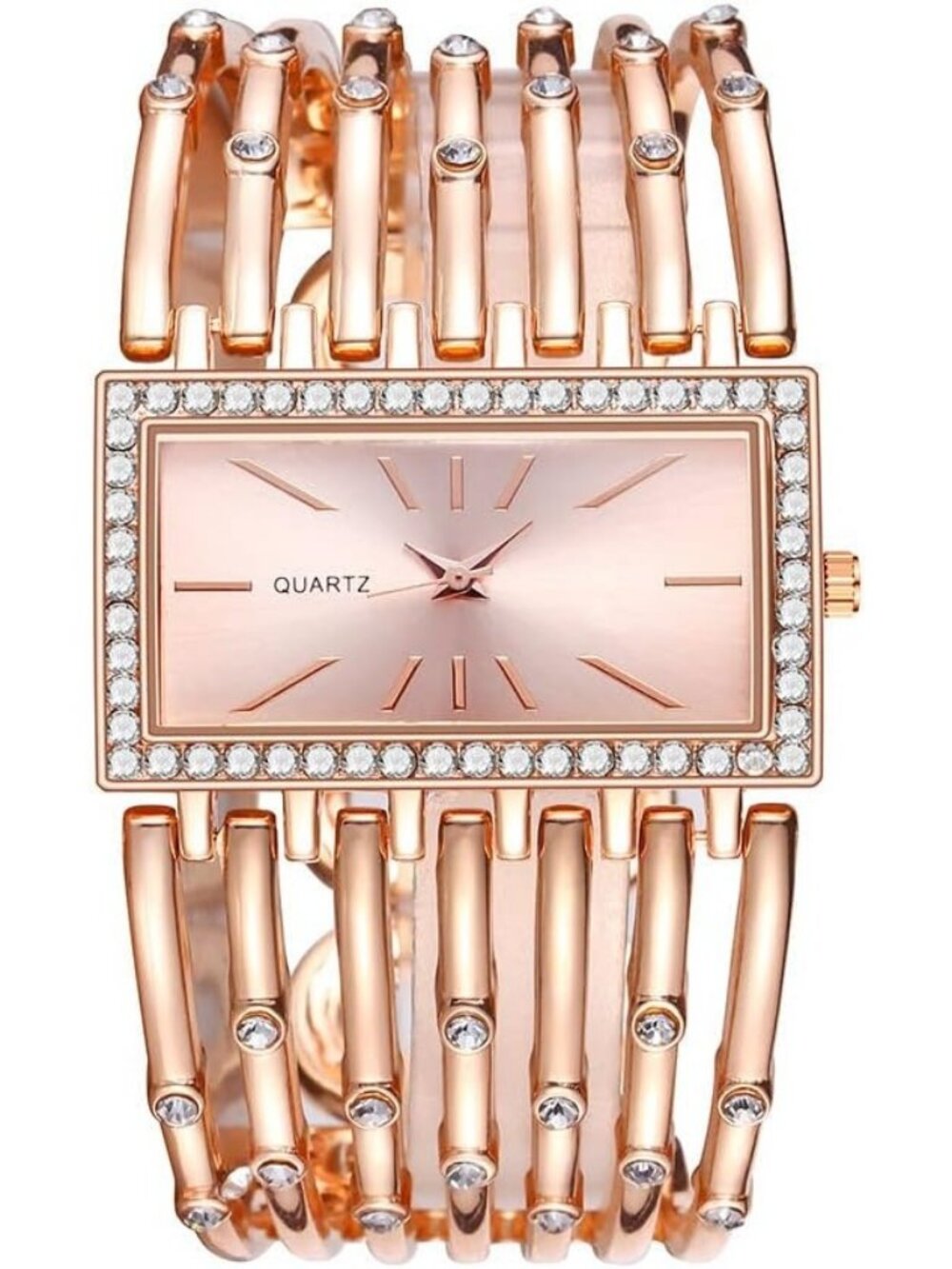 Women's Rose Gold Luxury Rectangular Case Analog Quartz Fashion Wrist Watch